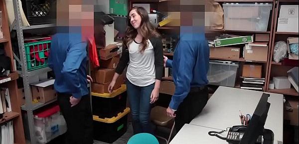  Teen shoplifting busted and fucked by two security guys